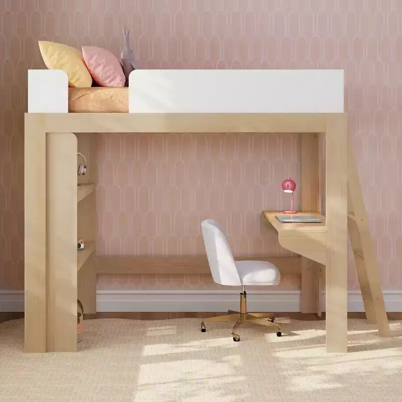 Lit mezzanine double mi-siècle moderne avec bureau et étagère