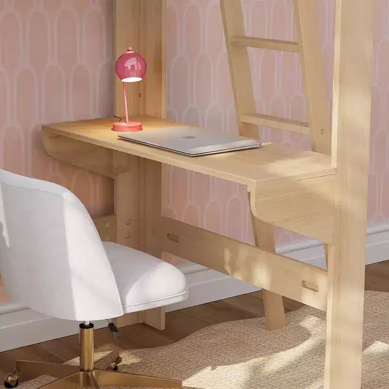 Lit mezzanine double mi-siècle moderne avec bureau et étagère