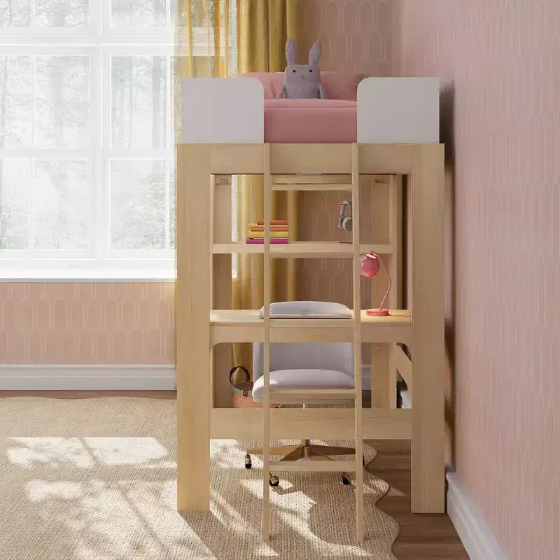 Lit mezzanine double mi-siècle moderne avec bureau et étagère