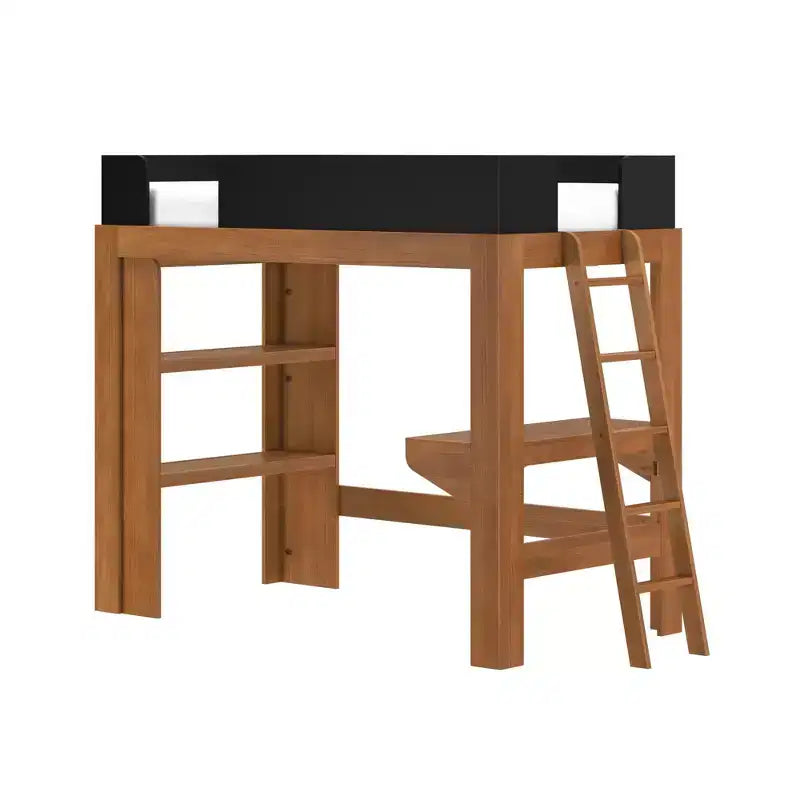 Lit mezzanine double mi-siècle moderne avec bureau et étagère