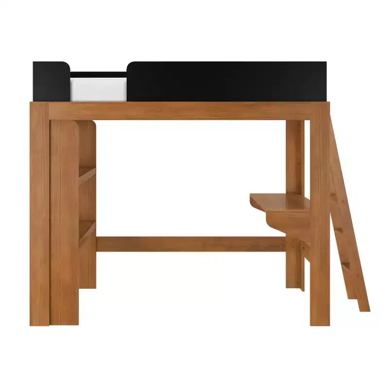 Lit mezzanine double mi-siècle moderne avec bureau et étagère