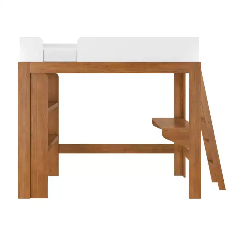 Lit mezzanine double mi-siècle moderne avec bureau et étagère