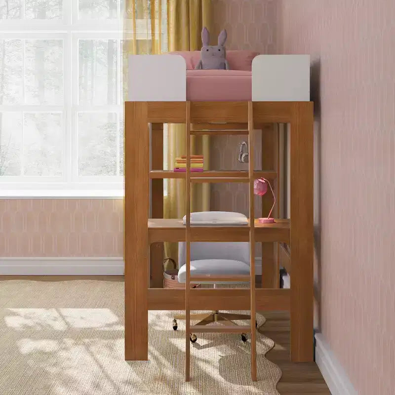 Lit mezzanine double mi-siècle moderne avec bureau et étagère