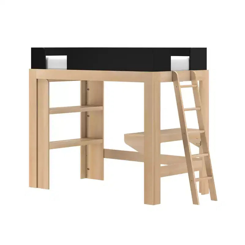 Lit mezzanine double mi-siècle moderne avec bureau et étagère