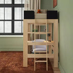 Lit mezzanine double mi-siècle moderne avec bureau et étagère