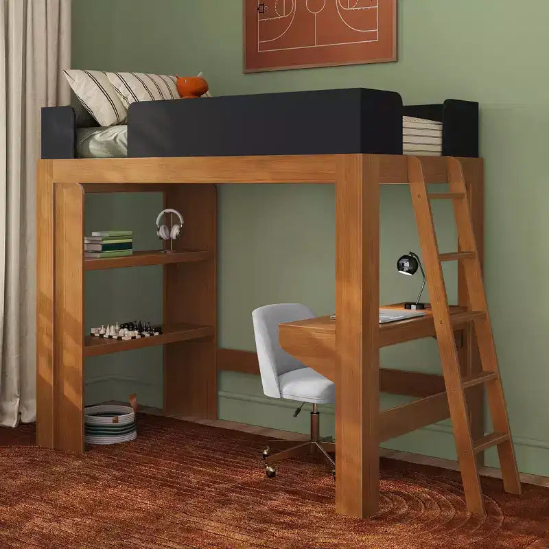 Lit mezzanine double mi-siècle moderne avec bureau et étagère