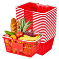 VEVOR Shopping Baskets, 20 PCS, 21L Stackable PE Plastic Grocery Baskets with Handles, Dense Mesh Structure, Holds up to 20 lbs, for Grocery, Red