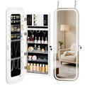 VEVOR LED Mirror Jewelry Cabinet,42.5-inch Tall, Full-Length Mirror with Storage, Wall Mount/Over the Door Jewelry Armoire Organizer with 2 Keys,White