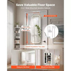 Miroir-armoire à bijoux LED VEVOR, 108 cm de haut, miroir pleine longueur avec rangement, organisateur de bijoux mural/à suspendre avec 2 clés, blanc