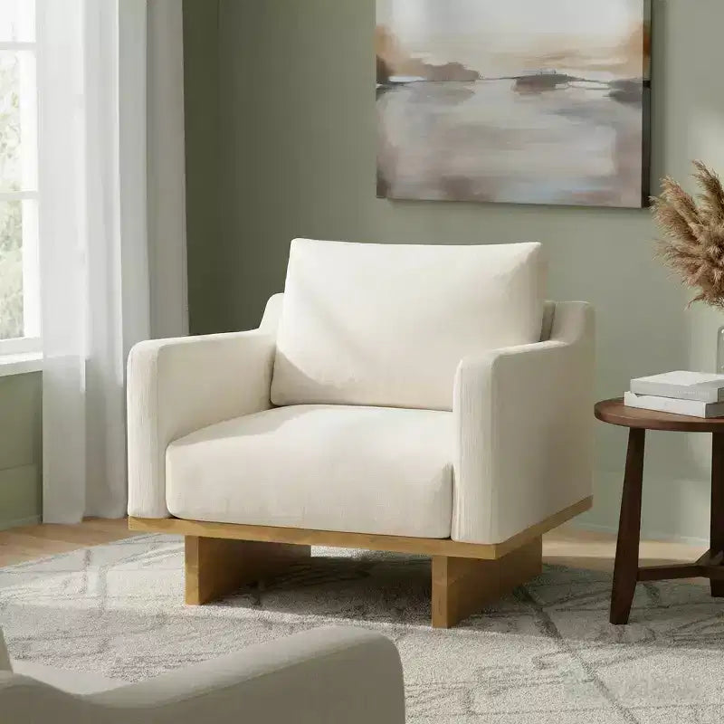 Fauteuil d'appoint Christopher Knight Home Niran en hévéa moderne, rembourré en tissu bouclé, avec coussin moelleux