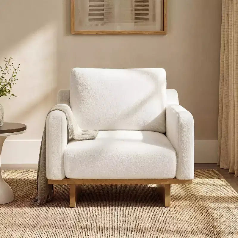 Fauteuil d'appoint Christopher Knight Home Niran en hévéa moderne, rembourré en tissu bouclé, avec coussin moelleux