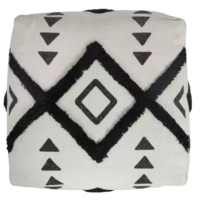 HomeRoots Pouf Ottoman Géométrique en Coton Blanc 18