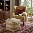 HomeRoots Pouf/Ottoman rayé beige 18 po