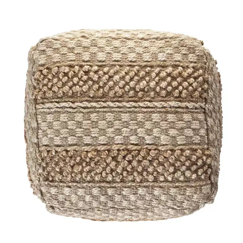 HomeRoots Pouf/Ottoman rayé beige 18 po