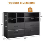 Commode, meuble de rangement Lot de 2 Noir 4 tiroirs et 6 étagères, Meuble TV pour téléviseur 55 pouces, Commode en bois pour chambre à coucher, salon, entrée