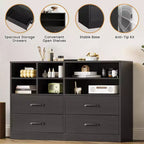 Commode, meuble de rangement Lot de 2 Noir 4 tiroirs et 6 étagères, Meuble TV pour téléviseur 55 pouces, Commode en bois pour chambre à coucher, salon, entrée