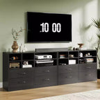 Commode, meuble de rangement Lot de 2 Noir 4 tiroirs et 6 étagères, Meuble TV pour téléviseur 55 pouces, Commode en bois pour chambre à coucher, salon, entrée