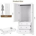 Armoire de chambre moderne en bois avec 2 portes et 3 tiroirs, grande armoire de chambre avec tringle de suspension, unité de rangement de vêtements autoportante