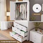 Armoire de chambre moderne en bois avec 2 portes et 3 tiroirs, grande armoire de chambre avec tringle de suspension, unité de rangement de vêtements autoportante