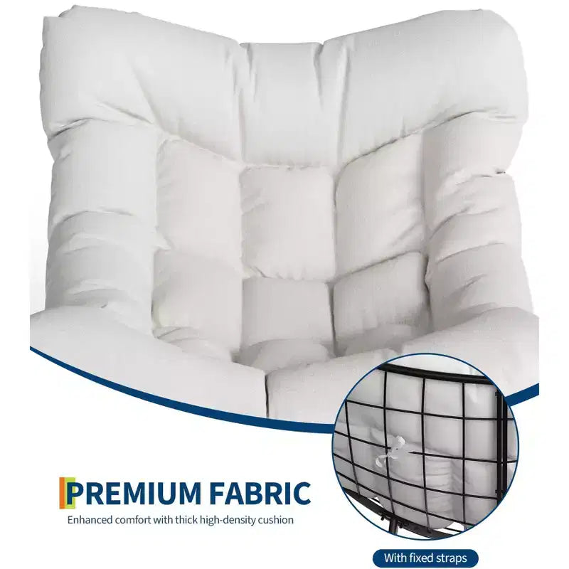 Ensemble de fauteuils à bascule surdimensionnés avec pouf, en osier tressé à la main, coussin moelleux, fauteuil de jardin ergonomique, pour patio, balcon, chambre à coucher, salon