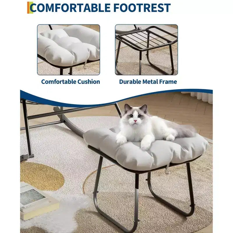 Ensemble de fauteuils à bascule surdimensionnés avec pouf, en osier tressé à la main, coussin moelleux, fauteuil de jardin ergonomique, pour patio, balcon, chambre à coucher, salon