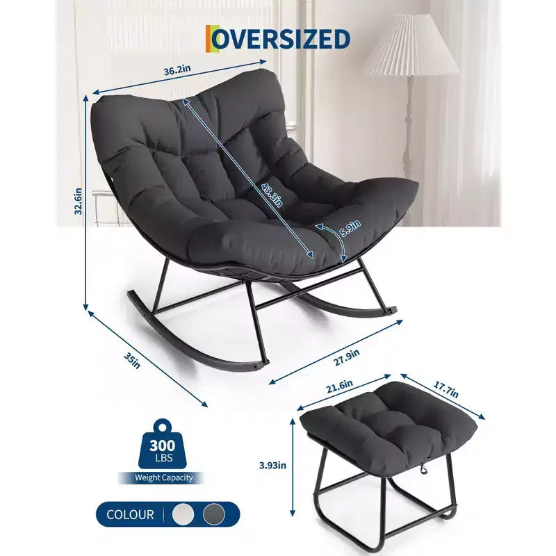 Ensemble de fauteuils à bascule surdimensionnés avec pouf, en osier tressé à la main, coussin moelleux, fauteuil de jardin ergonomique, pour patio, balcon, chambre à coucher, salon