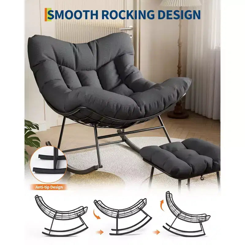 Ensemble de fauteuils à bascule surdimensionnés avec pouf, en osier tressé à la main, coussin moelleux, fauteuil de jardin ergonomique, pour patio, balcon, chambre à coucher, salon