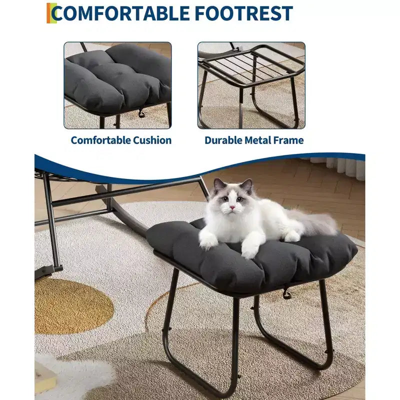 Ensemble de fauteuils à bascule surdimensionnés avec pouf, en osier tressé à la main, coussin moelleux, fauteuil de jardin ergonomique, pour patio, balcon, chambre à coucher, salon