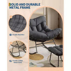 Ensemble de fauteuils à bascule surdimensionnés avec pouf, en osier tressé à la main, coussin moelleux, fauteuil de jardin ergonomique, pour patio, balcon, chambre à coucher, salon
