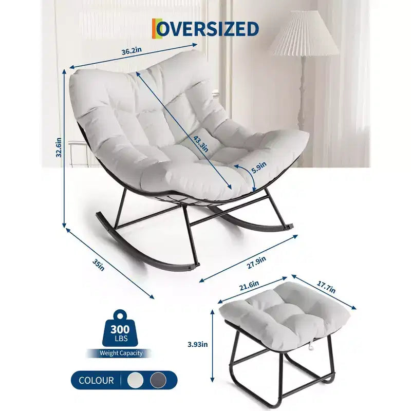 Ensemble de fauteuils à bascule surdimensionnés avec pouf, en osier tressé à la main, coussin moelleux, fauteuil de jardin ergonomique, pour patio, balcon, chambre à coucher, salon