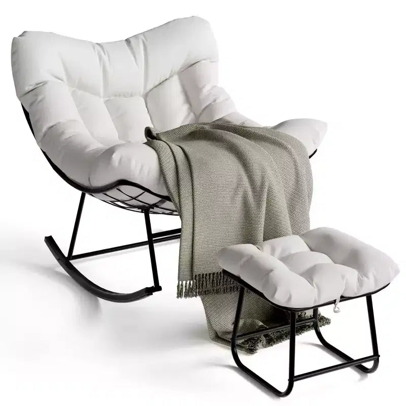 Ensemble de fauteuils à bascule surdimensionnés avec pouf, en osier tressé à la main, coussin moelleux, fauteuil de jardin ergonomique, pour patio, balcon, chambre à coucher, salon