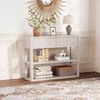 Console d'entrée 44", Table de canapé étroite longue à 3 niveaux avec 2 tiroirs, Table canapé en bois cannelé pour salon, foyer, entrée