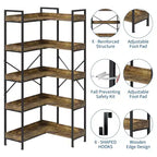 Bibliothèque, Bibliothèque d'angle, Étagère à Livres 5 Niveaux avec Cadre Métallique Déformable, 14 Étagères Ouvertes, Meuble de Rangement sur Pied pour Salon, Chambre, Bureau