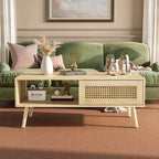 Table basse en bois avec rangement, table basse de canapé bohème avec porte coulissante et étagère ouverte pour salon, chambre à coucher, montage facile