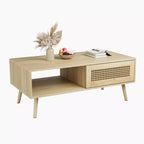 Table basse en bois avec rangement, table basse de canapé bohème avec porte coulissante et étagère ouverte pour salon, chambre à coucher, montage facile