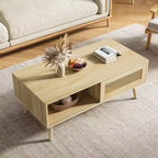 Table basse en bois avec rangement, table basse de canapé bohème avec porte coulissante et étagère ouverte pour salon, chambre à coucher, montage facile