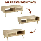 Table basse en bois avec rangement, table basse de canapé bohème avec porte coulissante et étagère ouverte pour salon, chambre à coucher, montage facile
