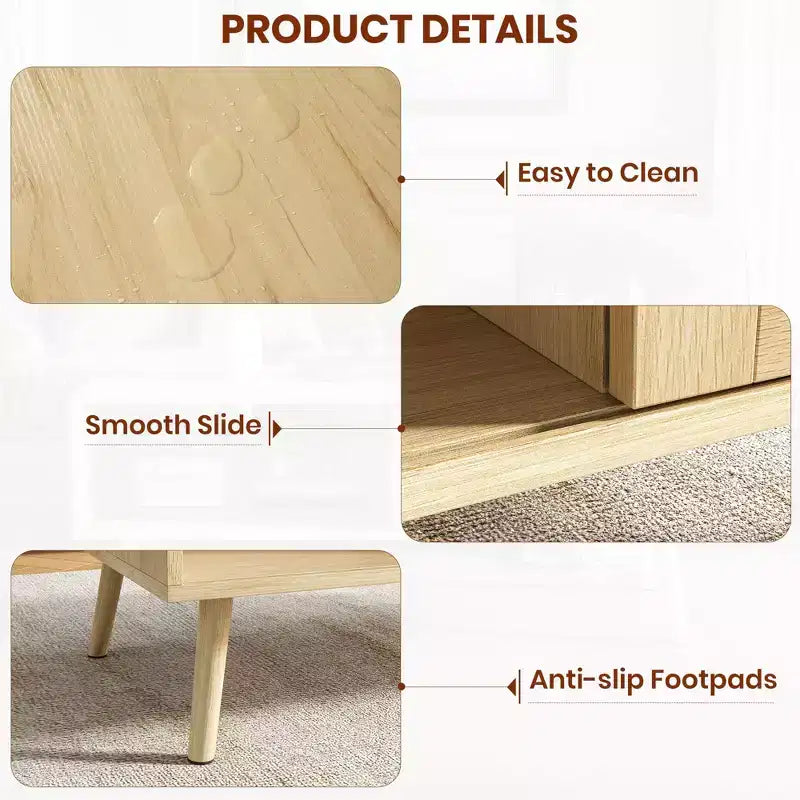 Table basse en bois avec rangement, table basse de canapé bohème avec porte coulissante et étagère ouverte pour salon, chambre à coucher, montage facile