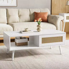 Table basse en bois avec rangement, table basse de canapé bohème avec porte coulissante et étagère ouverte pour salon, chambre à coucher, montage facile