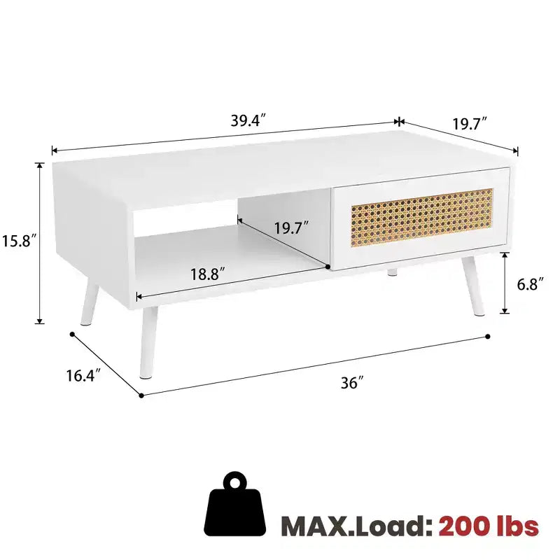 Table basse en bois avec rangement, table basse de canapé bohème avec porte coulissante et étagère ouverte pour salon, chambre à coucher, montage facile