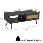 Table basse en bois avec rangement, table basse de canapé bohème avec porte coulissante et étagère ouverte pour salon, chambre à coucher, montage facile