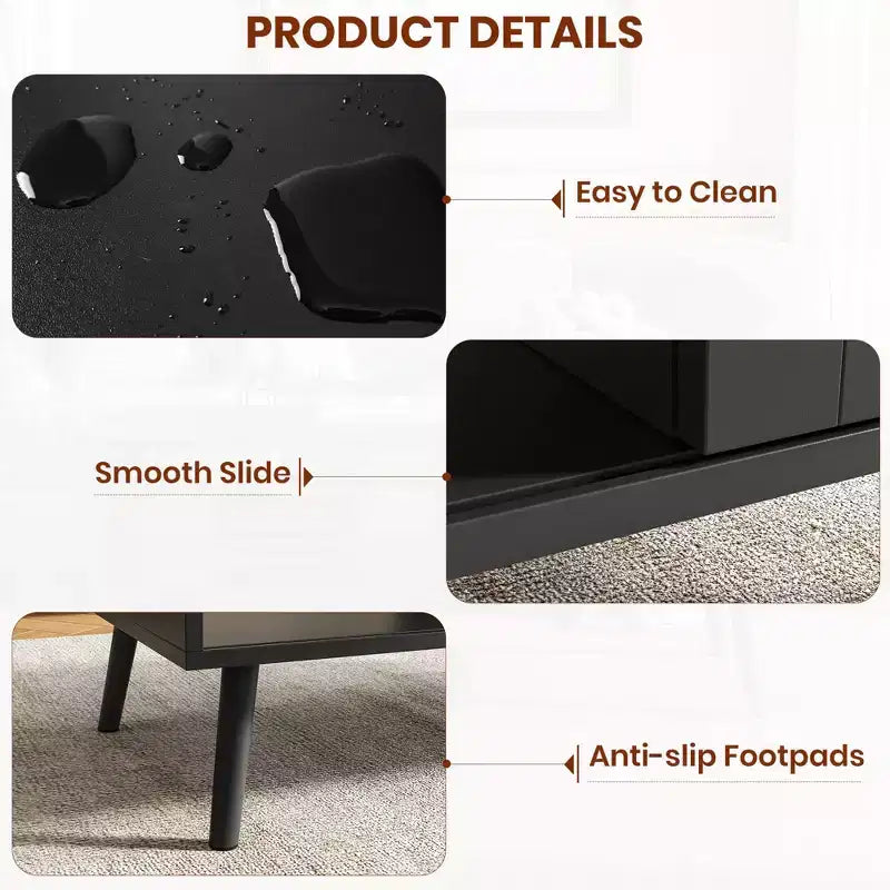Table basse en bois avec rangement, table basse de canapé bohème avec porte coulissante et étagère ouverte pour salon, chambre à coucher, montage facile