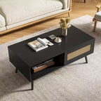Table basse en bois avec rangement, table basse de canapé bohème avec porte coulissante et étagère ouverte pour salon, chambre à coucher, montage facile