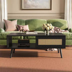 Table basse en bois avec rangement, table basse de canapé bohème avec porte coulissante et étagère ouverte pour salon, chambre à coucher, montage facile