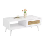 Table basse en bois avec rangement, table basse de canapé bohème avec porte coulissante et étagère ouverte pour salon, chambre à coucher, montage facile