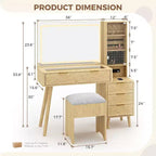 Coiffeuse avec miroir lumineux, coiffeuse avec station de recharge, coiffeuse à plateau en verre avec tabouret de rangement capitonné pour chambre à coucher