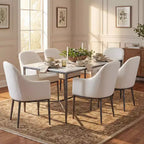 Table de salle à manger Yvanna 7 pièces de Christopher Knight Home de style industriel chic, en pierre frittée forgée à la main, avec chaises de salle à manger rembourrées à accoudoirs.