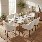 Table de salle à manger Yvanna 7 pièces de Christopher Knight Home de style industriel chic, en pierre frittée forgée à la main, avec chaises de salle à manger rembourrées à accoudoirs.