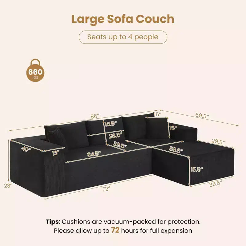 Costway Grand canapé modulaire 110,5 avec assises profondes et dossiers confortables, accoudoirs confortables Beige/Gris/Vert/Noir