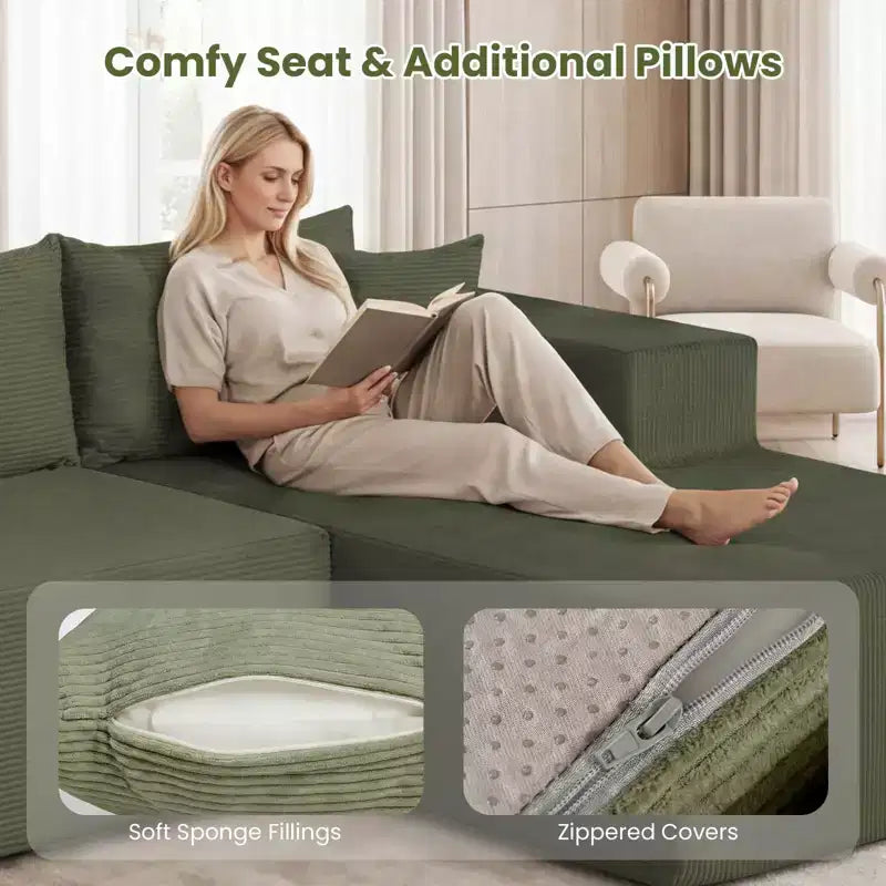 Costway Grand canapé modulaire 110,5 avec assises profondes et dossiers confortables, accoudoirs confortables Beige/Gris/Vert/Noir